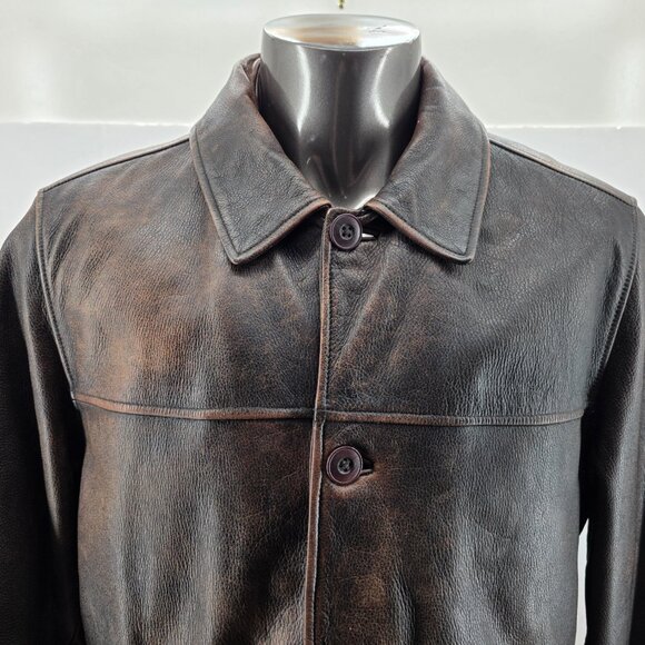 Vtg Men’s Eddie Bauer Leather Coat Jacket Distressed Brown L Quilted Liner Long - Picture 3 of 14